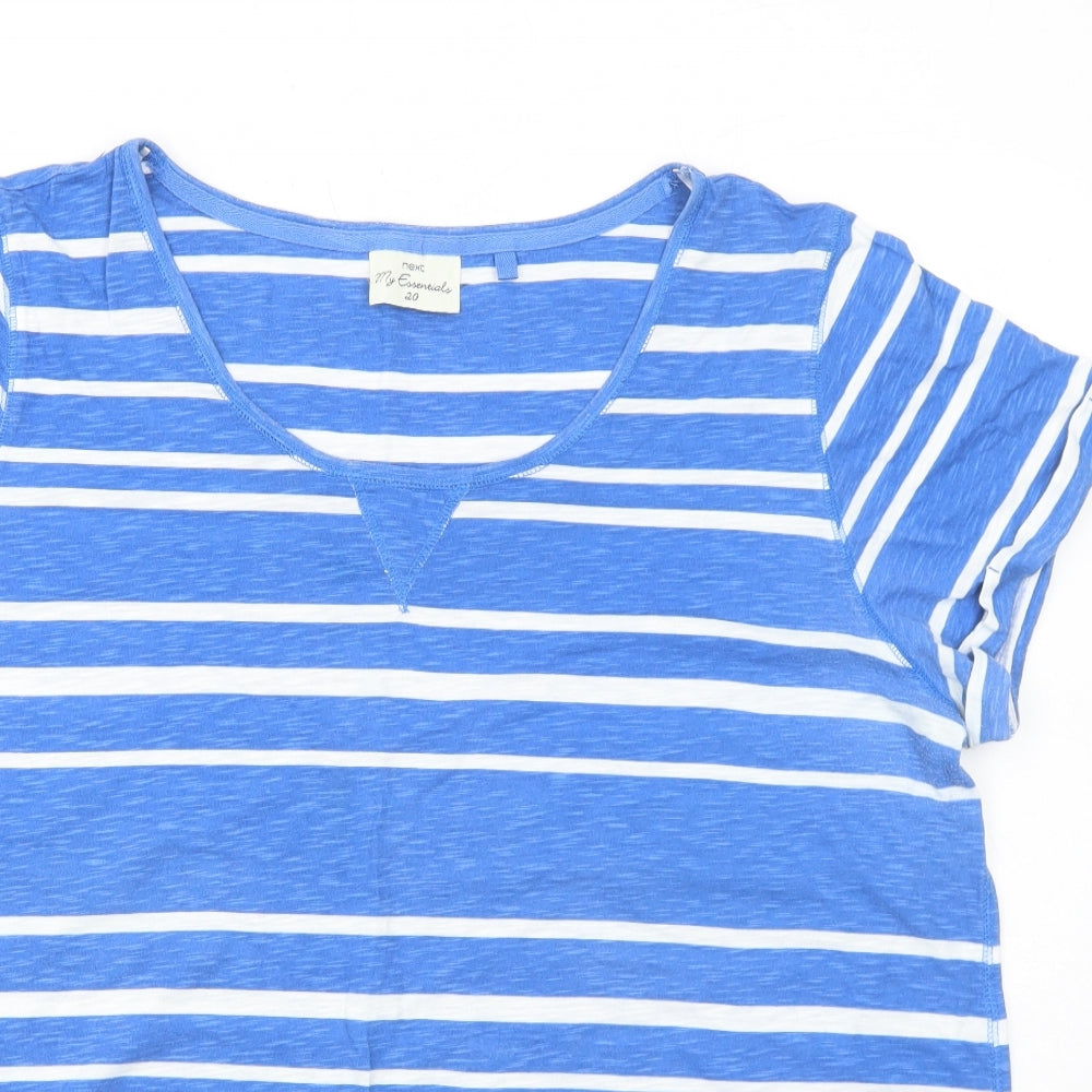 NEXT Womens Blue Striped Cotton Basic T-Shirt Size 20 Round Neck