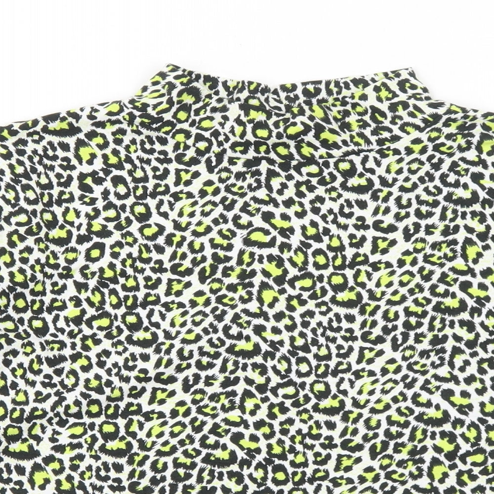 Marks and Spencer Womens Yellow Animal Print Cotton Basic T-Shirt Size 18 Mock Neck - Leopard Pattern
