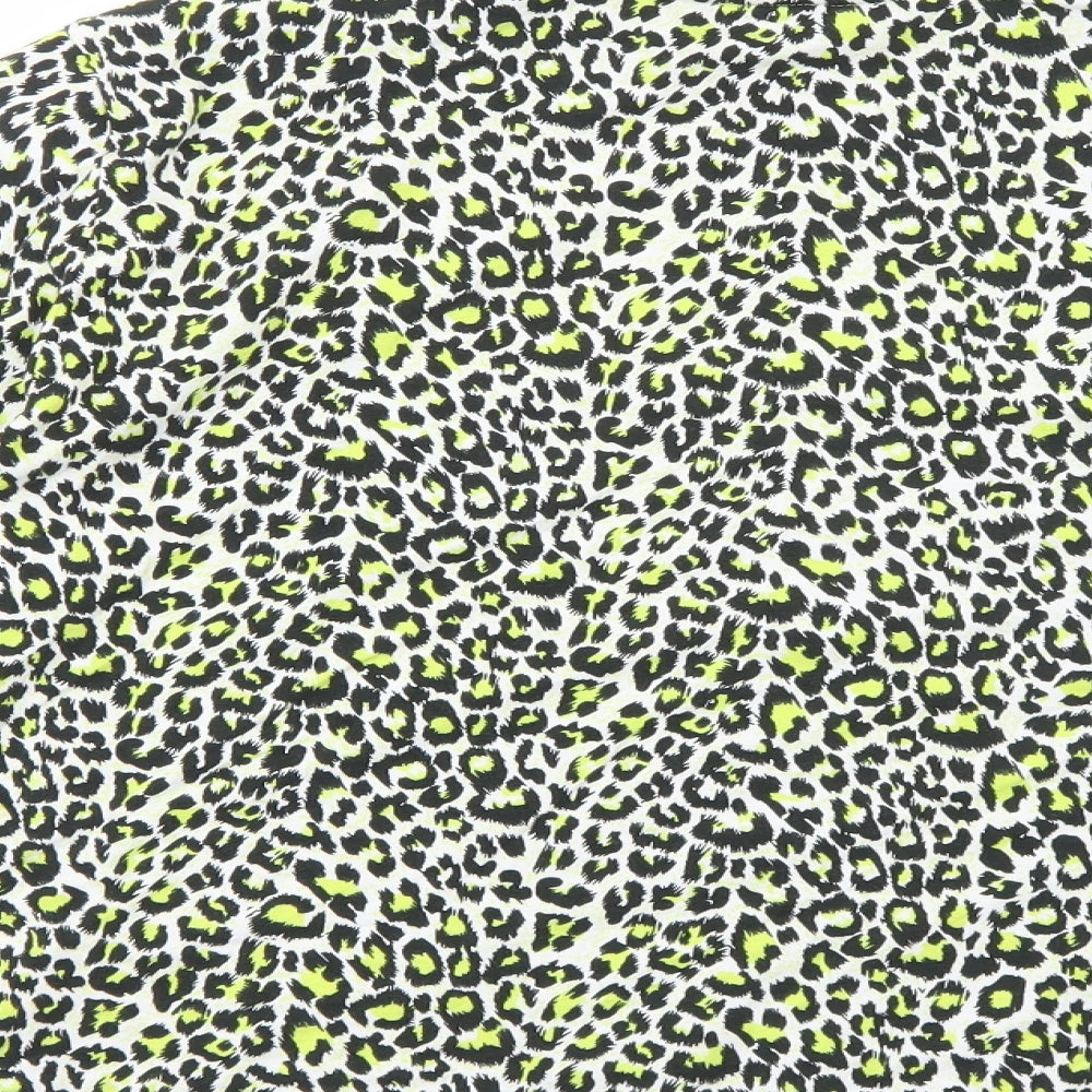 Marks and Spencer Womens Yellow Animal Print Cotton Basic T-Shirt Size 18 Mock Neck - Leopard Pattern