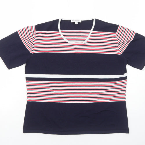 Habella Womens Blue Striped Nylon Basic T-Shirt Size 14 Round Neck