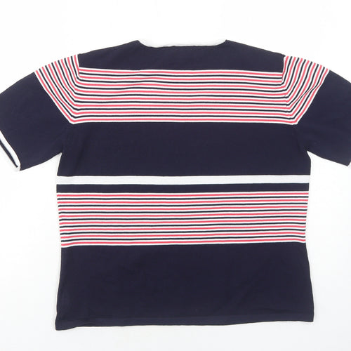 Habella Womens Blue Striped Nylon Basic T-Shirt Size 14 Round Neck