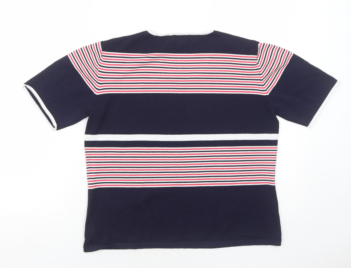 Habella Womens Blue Striped Nylon Basic T-Shirt Size 14 Round Neck