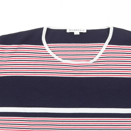 Habella Womens Blue Striped Nylon Basic T-Shirt Size 14 Round Neck