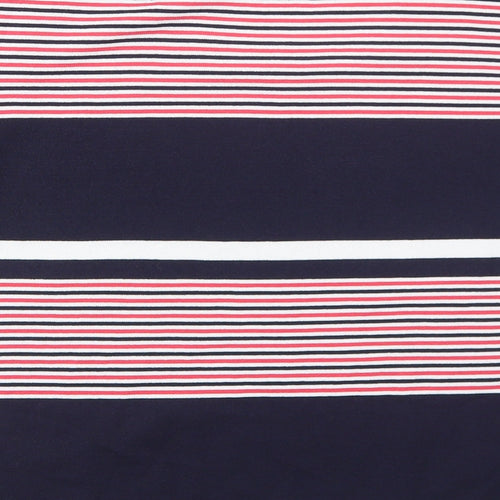 Habella Womens Blue Striped Nylon Basic T-Shirt Size 14 Round Neck