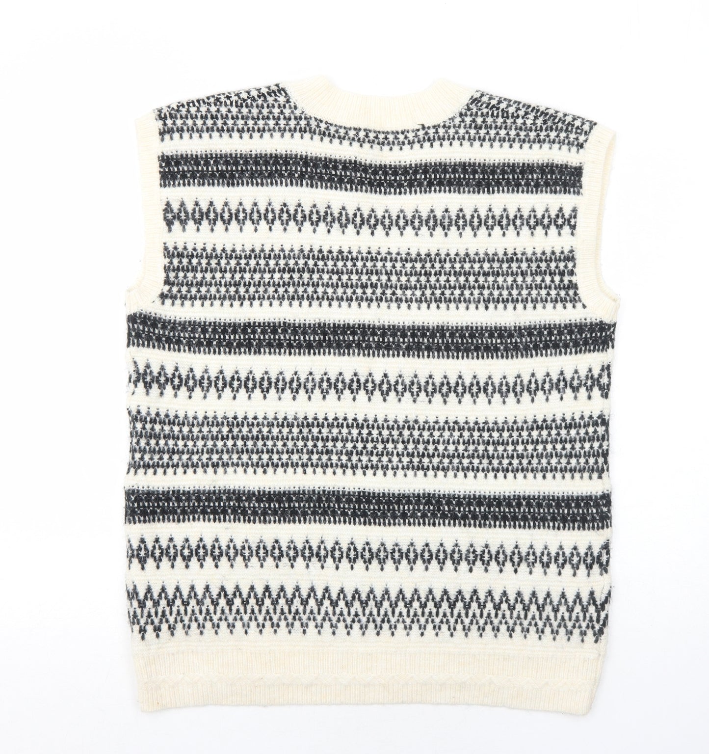 Marks and Spencer Mens Ivory V-Neck Geometric Acrylic Pullover Jumper Size M Sleeveless