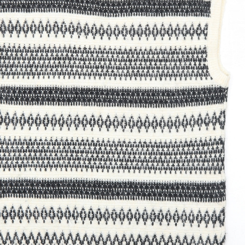 Marks and Spencer Mens Ivory V-Neck Geometric Acrylic Pullover Jumper Size M Sleeveless