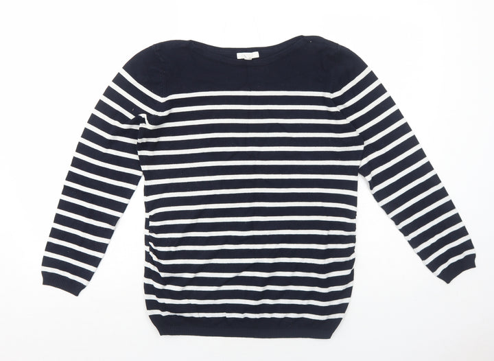 H&M Womens Blue Round Neck Striped Viscose Pullover Jumper Size L