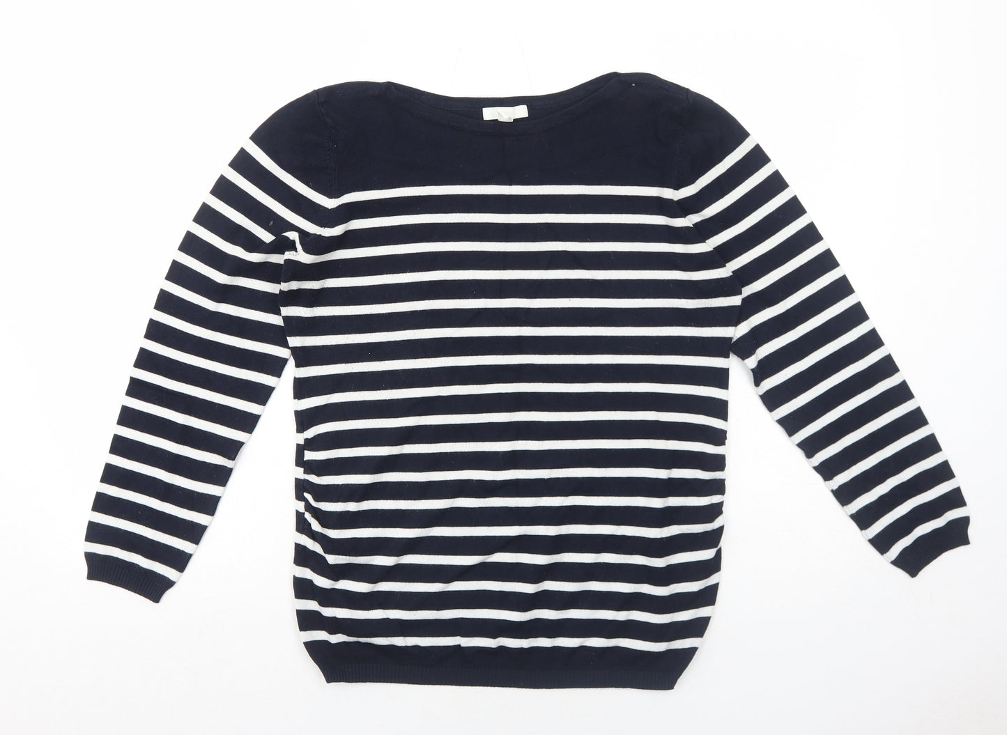 H&M Womens Blue Round Neck Striped Viscose Pullover Jumper Size L