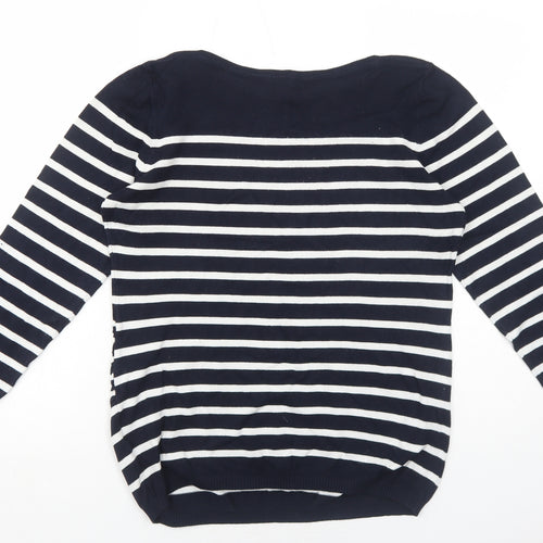 H&M Womens Blue Round Neck Striped Viscose Pullover Jumper Size L