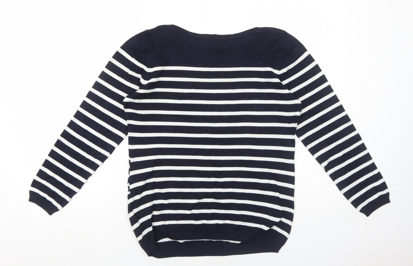 H&M Womens Blue Round Neck Striped Viscose Pullover Jumper Size L