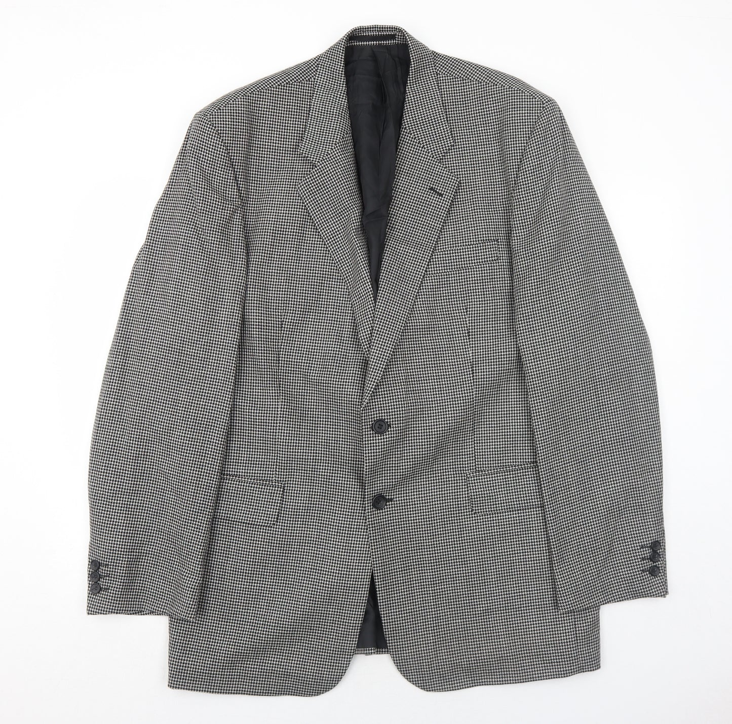 Burton Mens Black Geometric Wool Jacket Blazer Size 44 Regular