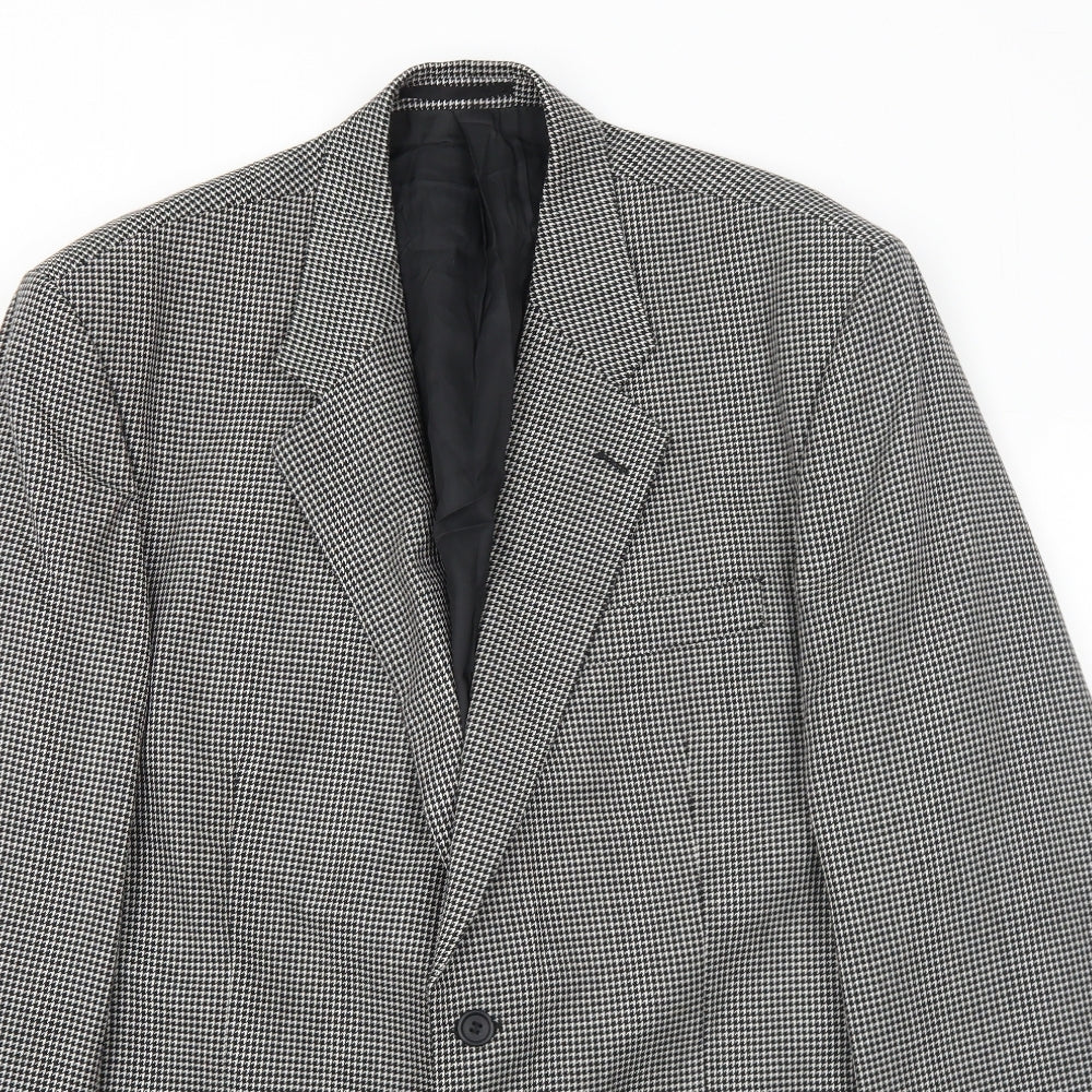 Burton Mens Black Geometric Wool Jacket Blazer Size 44 Regular