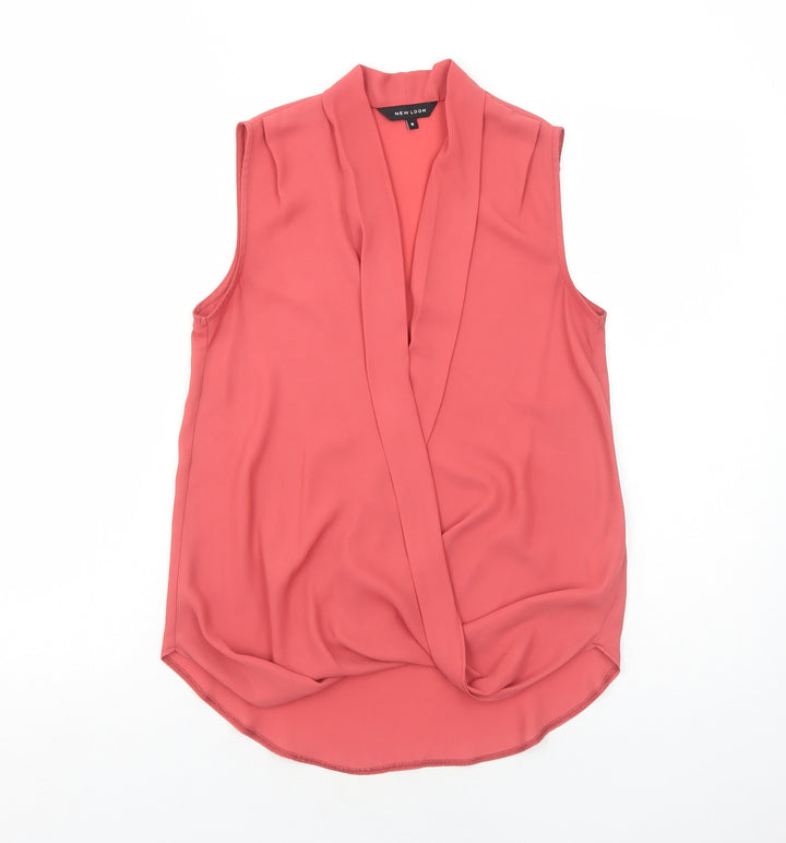 New Look Womens Pink Polyester Basic Blouse Size 8 V-Neck