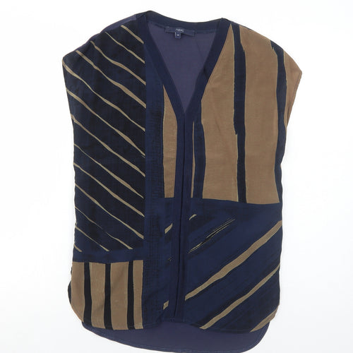 NEXT Womens Blue Geometric Lyocell Basic Blouse Size 10 V-Neck