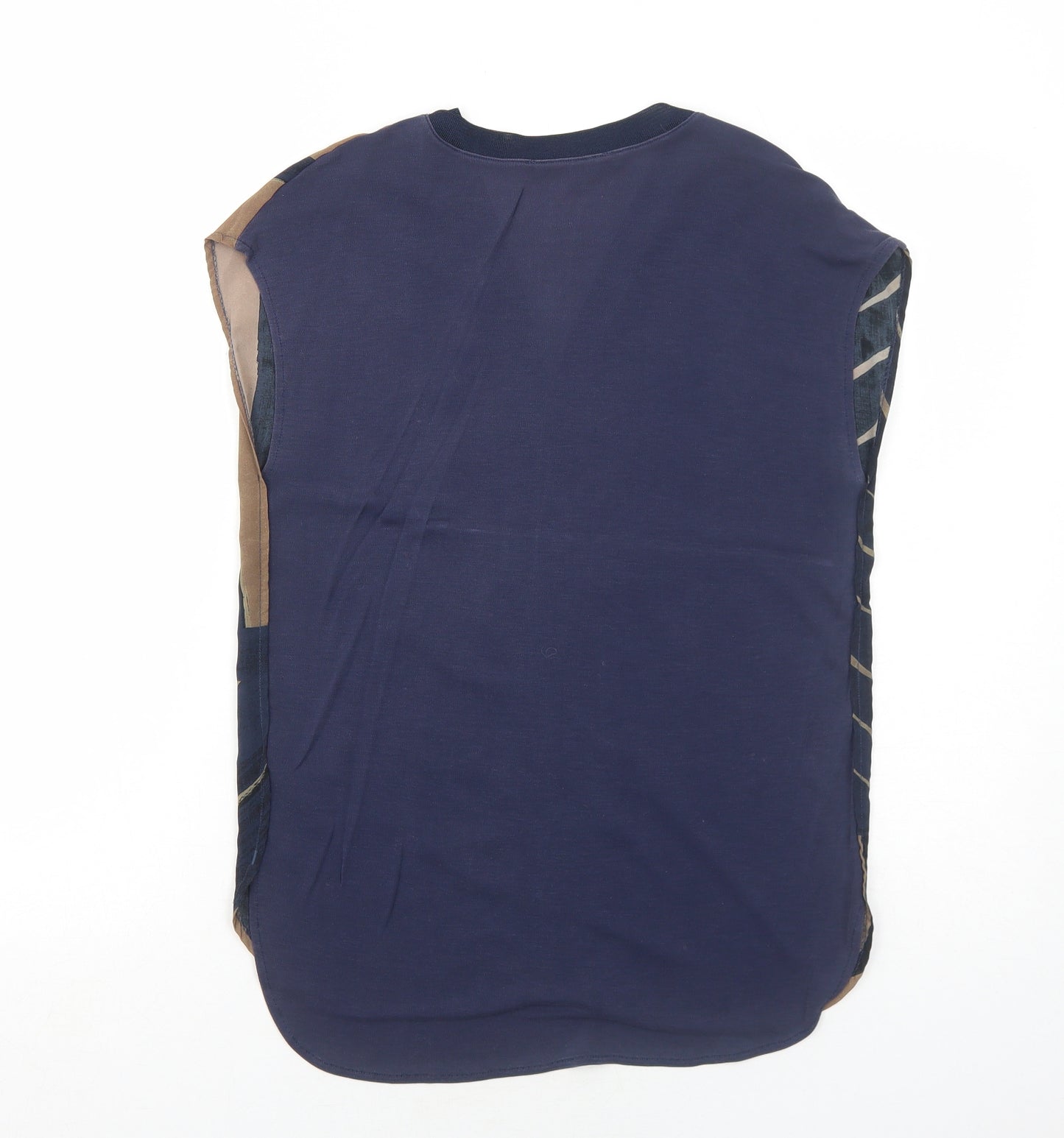 NEXT Womens Blue Geometric Lyocell Basic Blouse Size 10 V-Neck