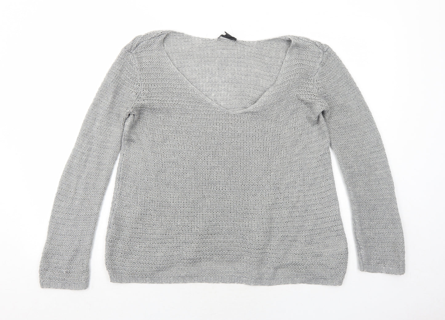 H&M Womens Grey V-Neck Acrylic Pullover Jumper Size S