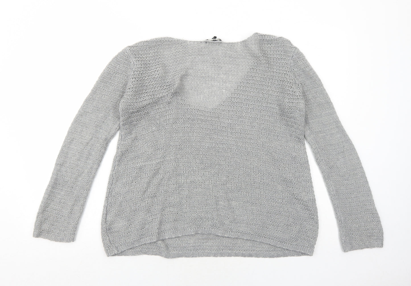 H&M Womens Grey V-Neck Acrylic Pullover Jumper Size S