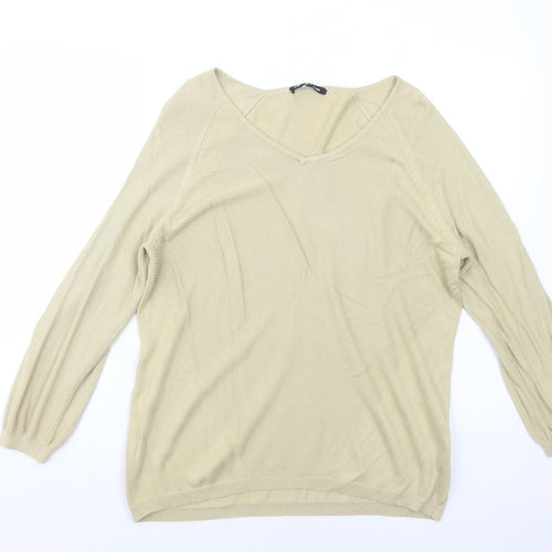 Cable & Gauge Womens Beige V-Neck Cotton Pullover Jumper Size XL