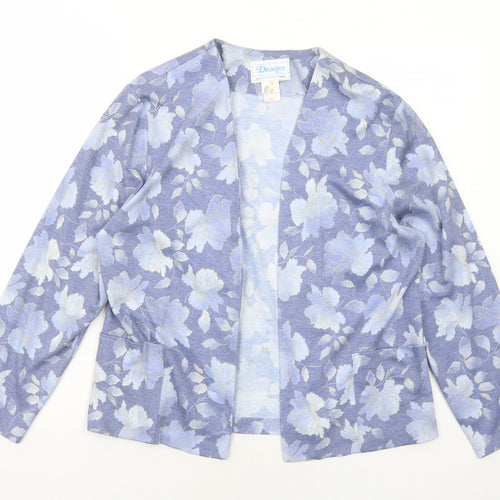 Deanes Womens Blue V-Neck Floral Polyester Cardigan Jumper Size 12