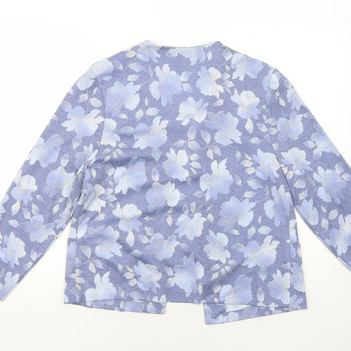 Deanes Womens Blue V-Neck Floral Polyester Cardigan Jumper Size 12