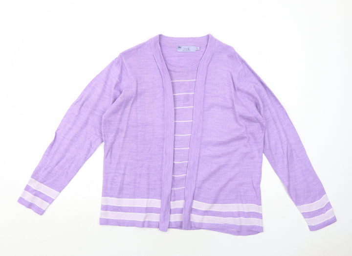 EWM Womens Purple Round Neck Striped Acrylic Pullover Jumper Size 14 - Twin Set Size 14-16