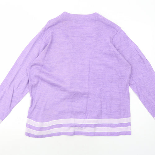 EWM Womens Purple Round Neck Striped Acrylic Pullover Jumper Size 14 - Twin Set Size 14-16