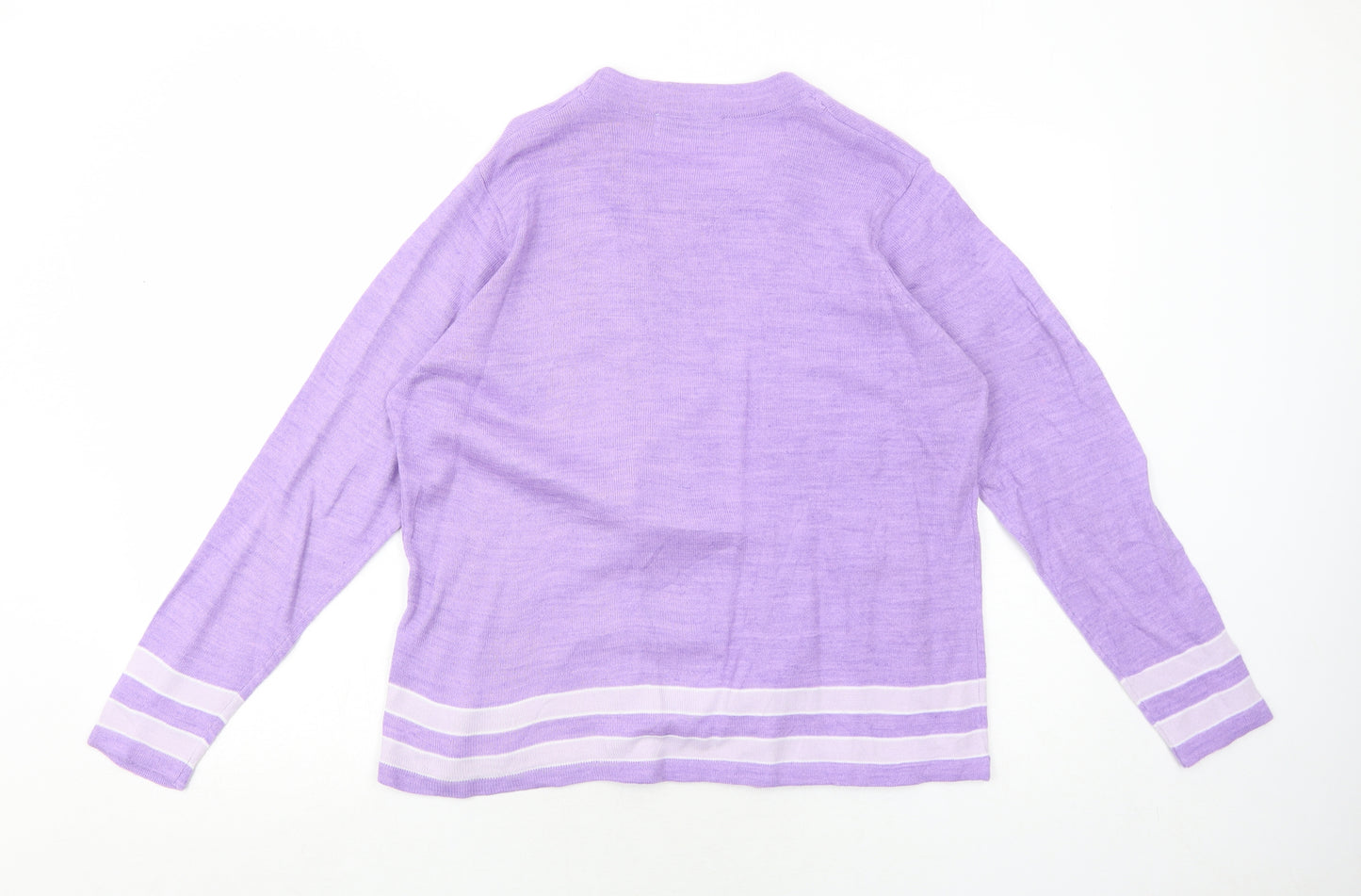 EWM Womens Purple Round Neck Striped Acrylic Pullover Jumper Size 14 - Twin Set Size 14-16