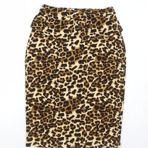 Rorox Womens Brown Animal Print Polyester Straight & Pencil Skirt Size M Zip - Leopard Print