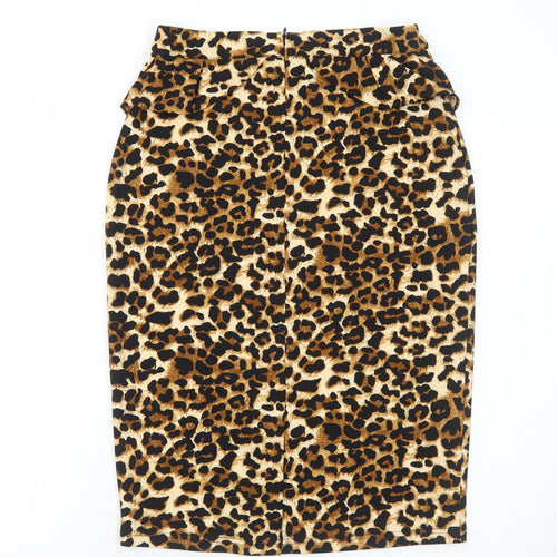 Rorox Womens Brown Animal Print Polyester Straight & Pencil Skirt Size M Zip - Leopard Print