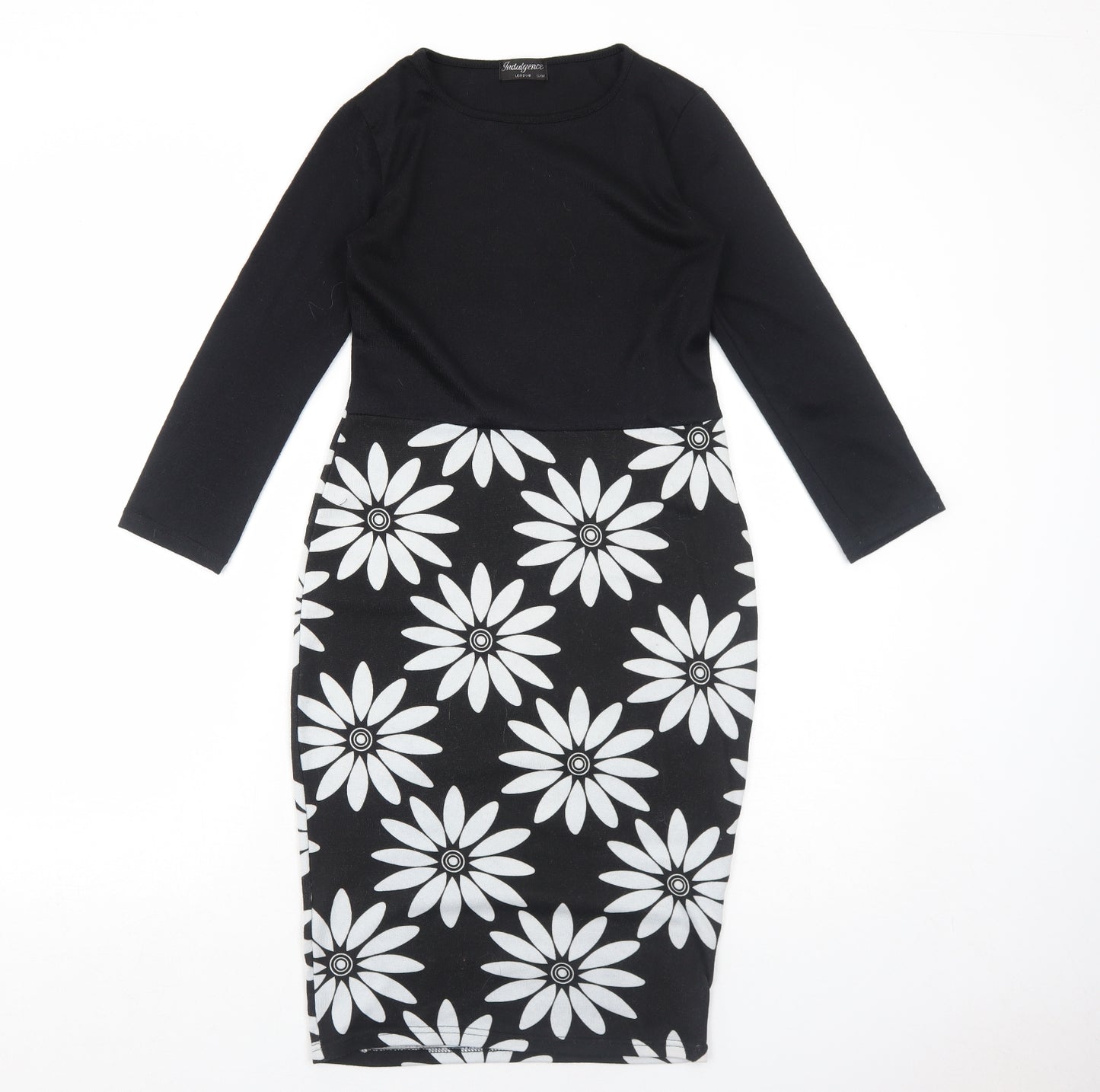 Indulgence Womens Black Floral Wool A-Line Size S Round Neck Pullover - Size S-M