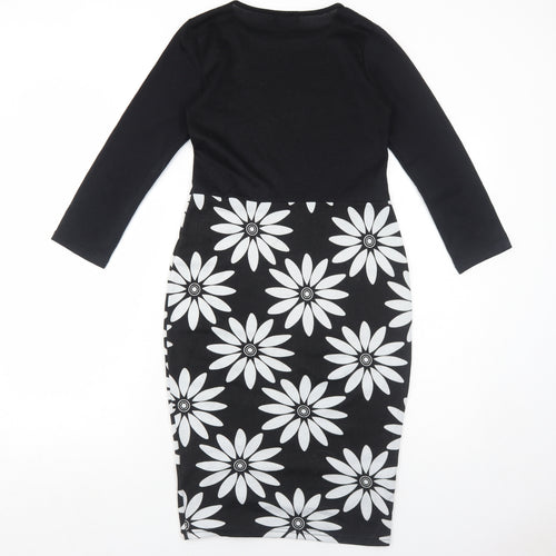 Indulgence Womens Black Floral Wool A-Line Size S Round Neck Pullover - Size S-M