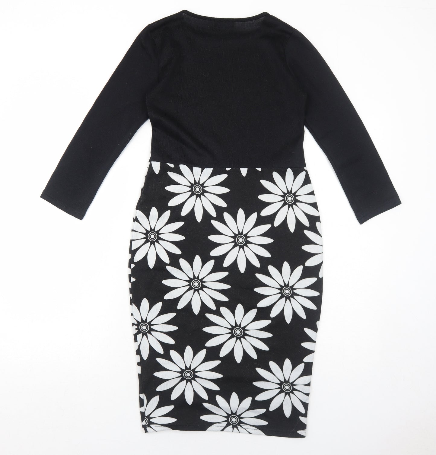 Indulgence Womens Black Floral Wool A-Line Size S Round Neck Pullover - Size S-M