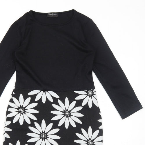 Indulgence Womens Black Floral Wool A-Line Size S Round Neck Pullover - Size S-M