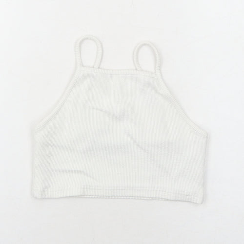 New Look Womens White Cotton Cropped Tank Size 8 Square Neck