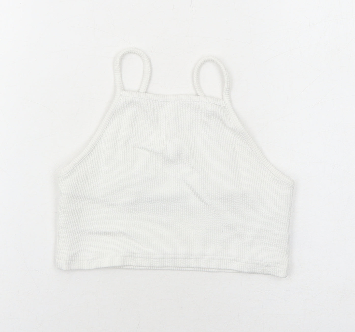 New Look Womens White Cotton Cropped Tank Size 8 Square Neck