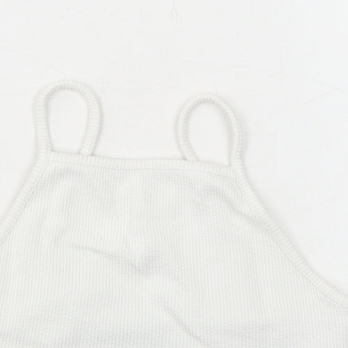 New Look Womens White Cotton Cropped Tank Size 8 Square Neck