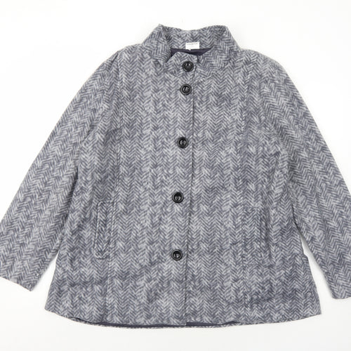 Anne De Lancay Womens Grey Geometric Jacket Size L Button