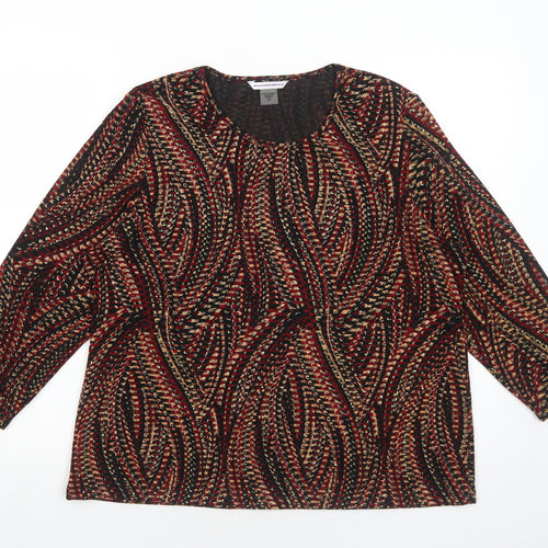 Allison Daley Womens Black Geometric Polyester Basic Blouse Size L Round Neck