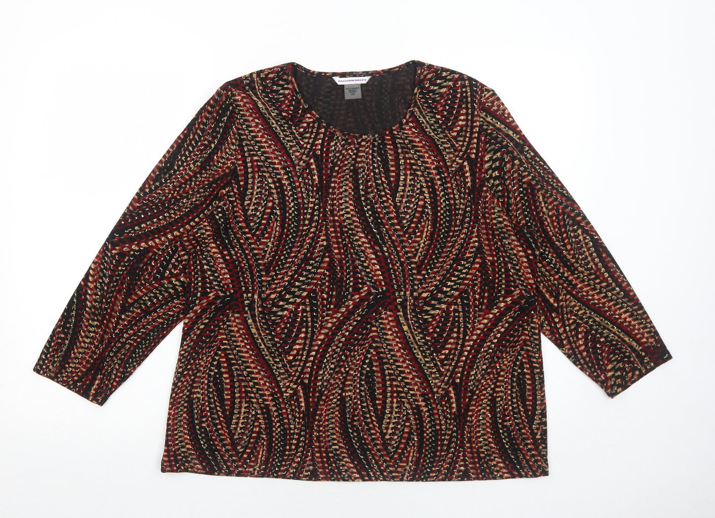 Allison Daley Womens Black Geometric Polyester Basic Blouse Size L Round Neck