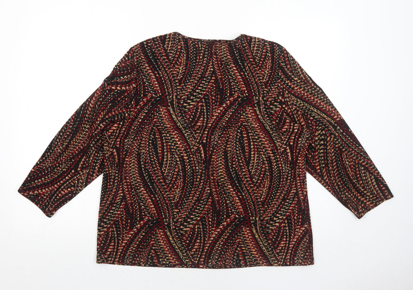 Allison Daley Womens Black Geometric Polyester Basic Blouse Size L Round Neck