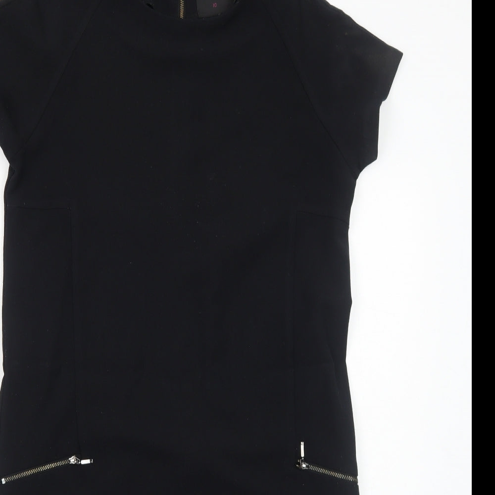 NEXT Womens Black Polyester A-Line Size 10 Round Neck Zip