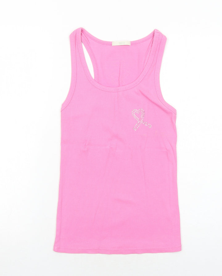Marks and Spencer Womens Pink Cotton Basic Tank Size 16 Round Neck