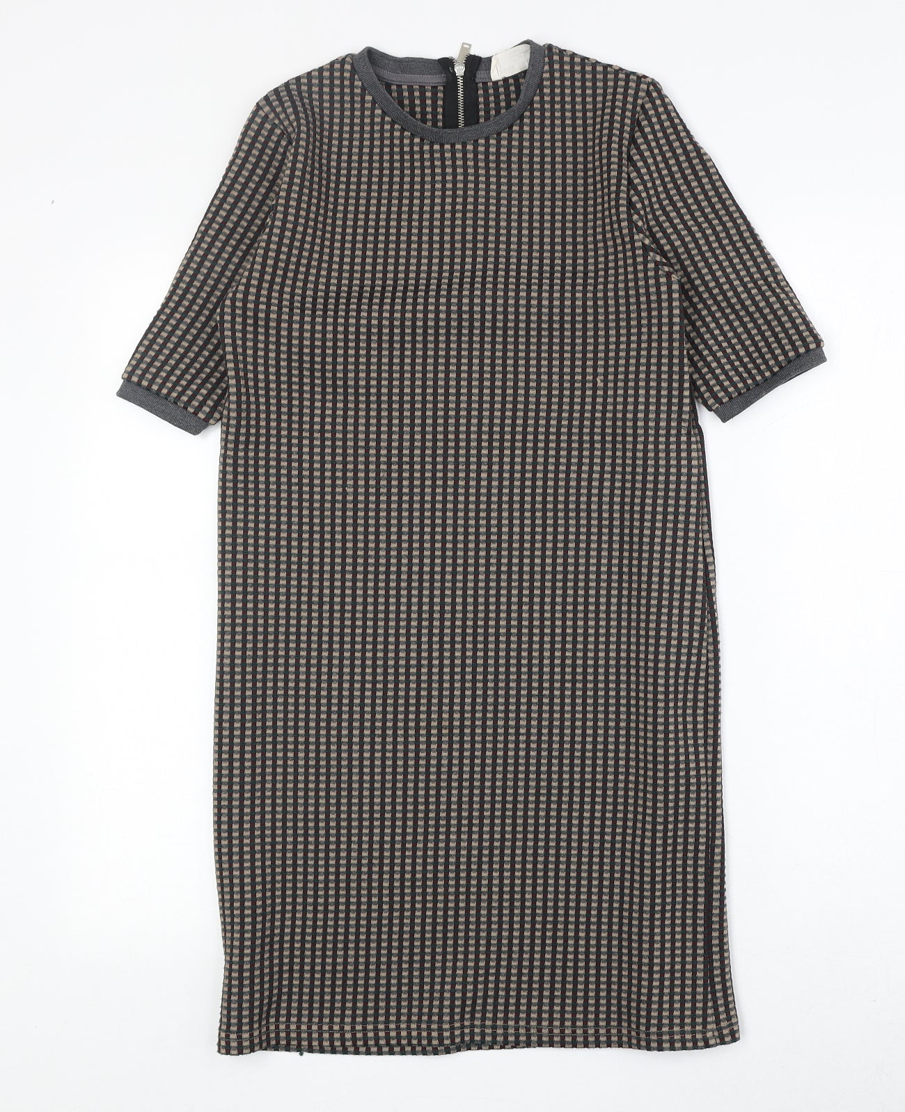 Zara Womens Multicoloured Geometric Polyester A-Line Size S Round Neck Zip
