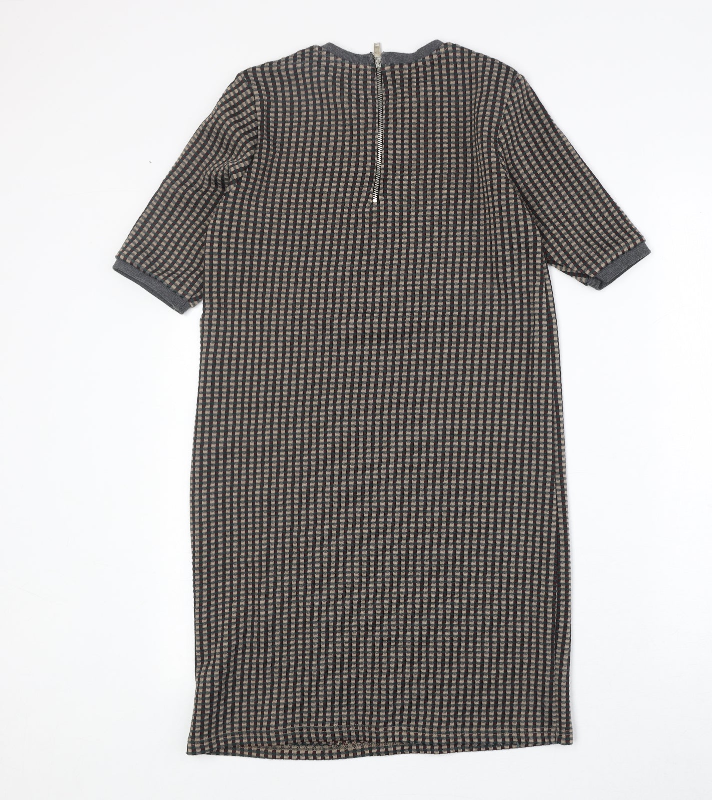 Zara Womens Multicoloured Geometric Polyester A-Line Size S Round Neck Zip