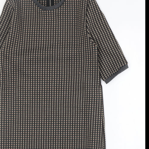 Zara Womens Multicoloured Geometric Polyester A-Line Size S Round Neck Zip