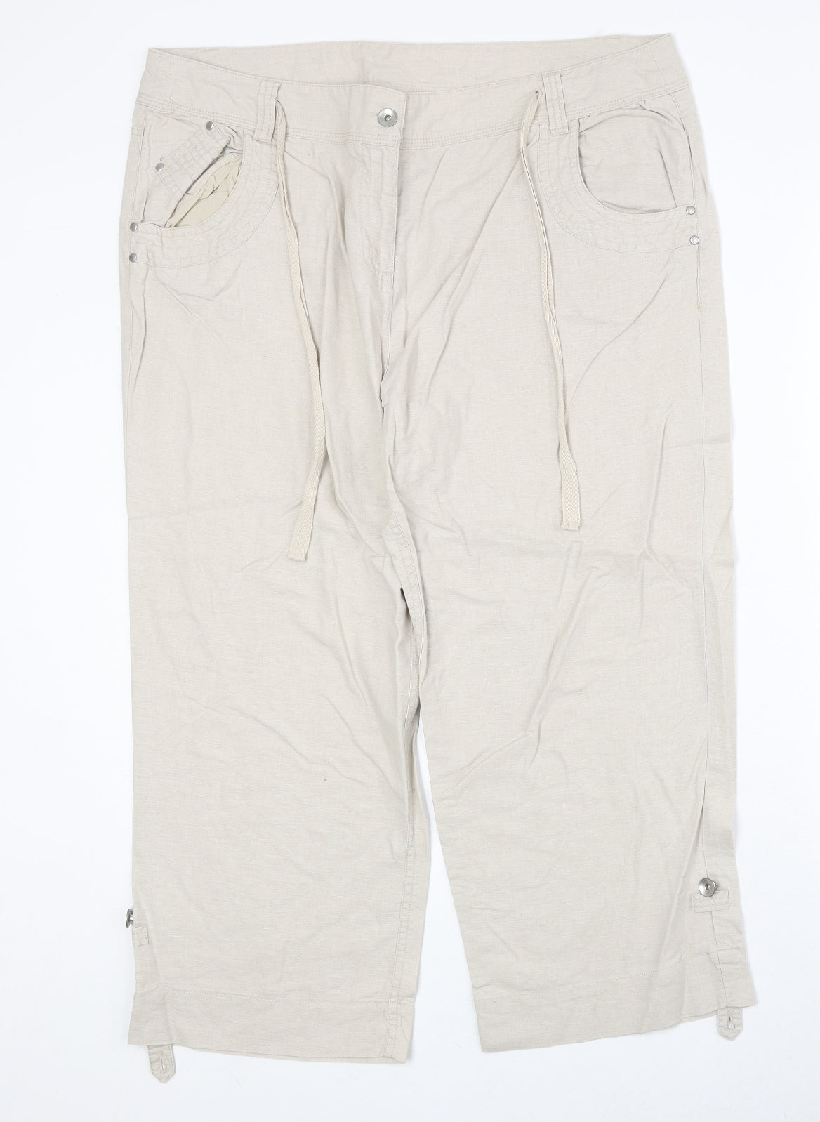 Wallis Womens Beige Linen Cropped Trousers Size 16 Regular Zip