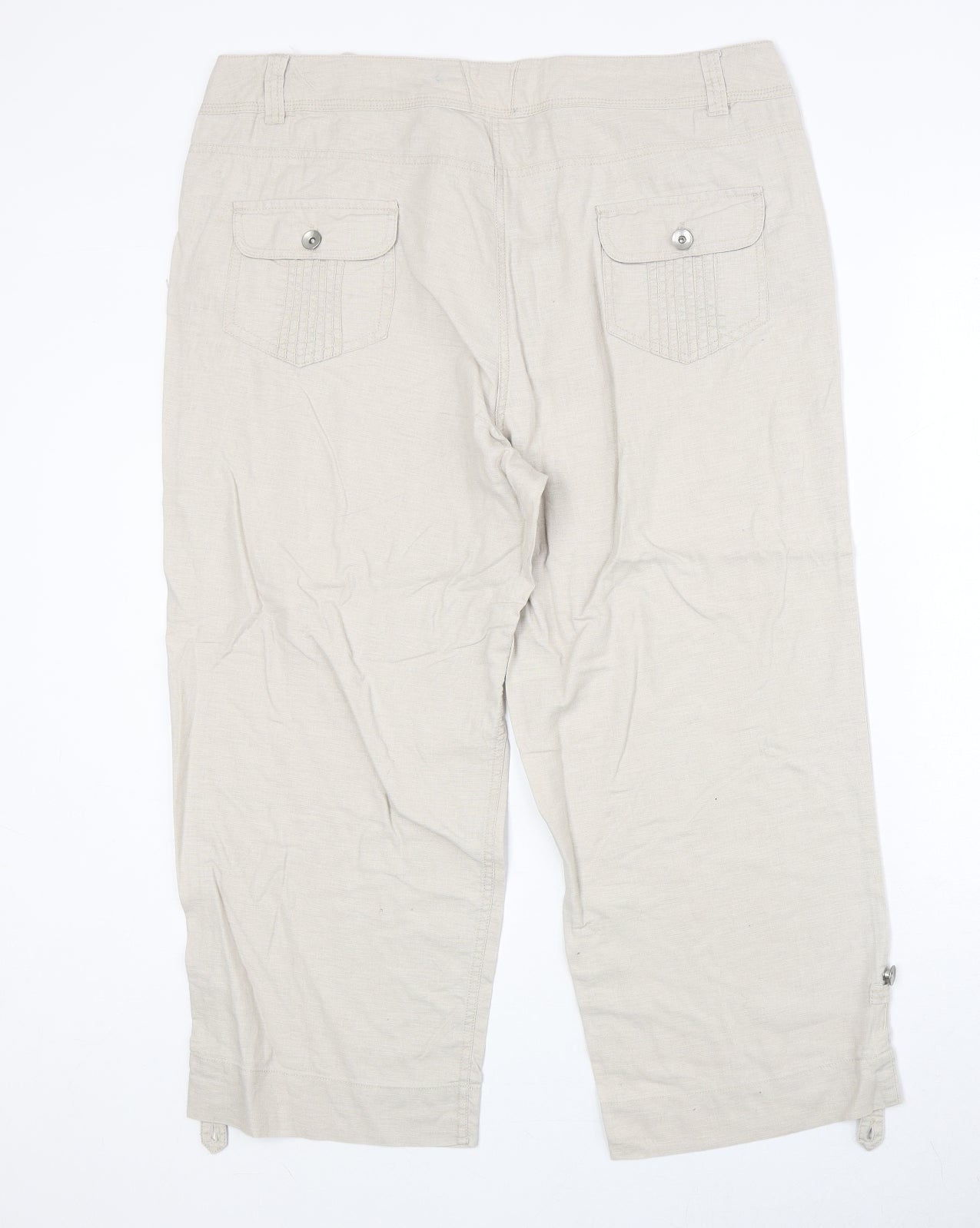 Wallis Womens Beige Linen Cropped Trousers Size 16 Regular Zip