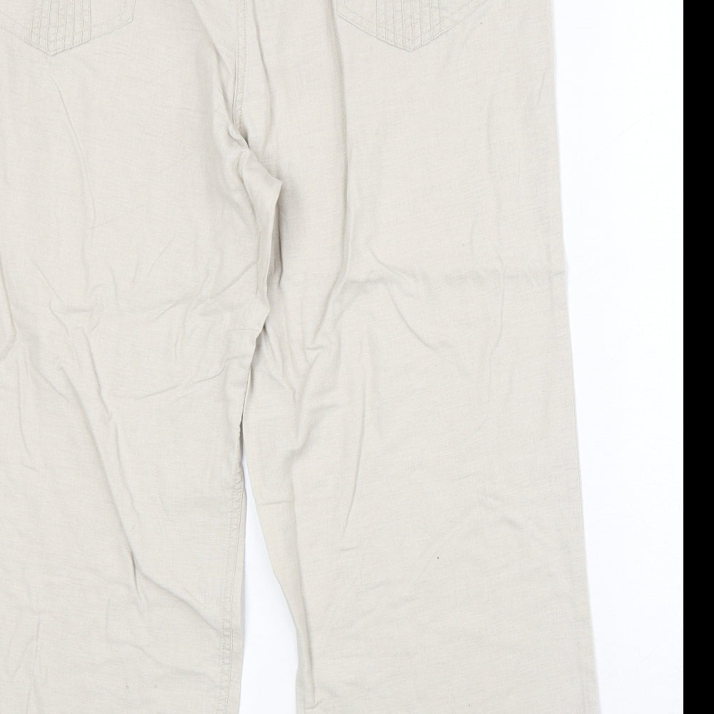 Wallis Womens Beige Linen Cropped Trousers Size 16 Regular Zip