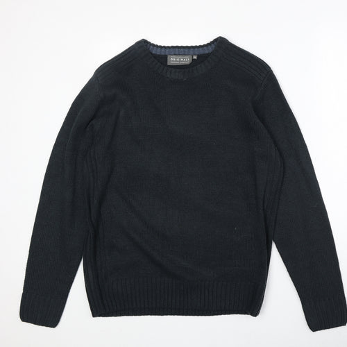 Original Mens Blue Round Neck Acrylic Pullover Jumper Size M Long Sleeve