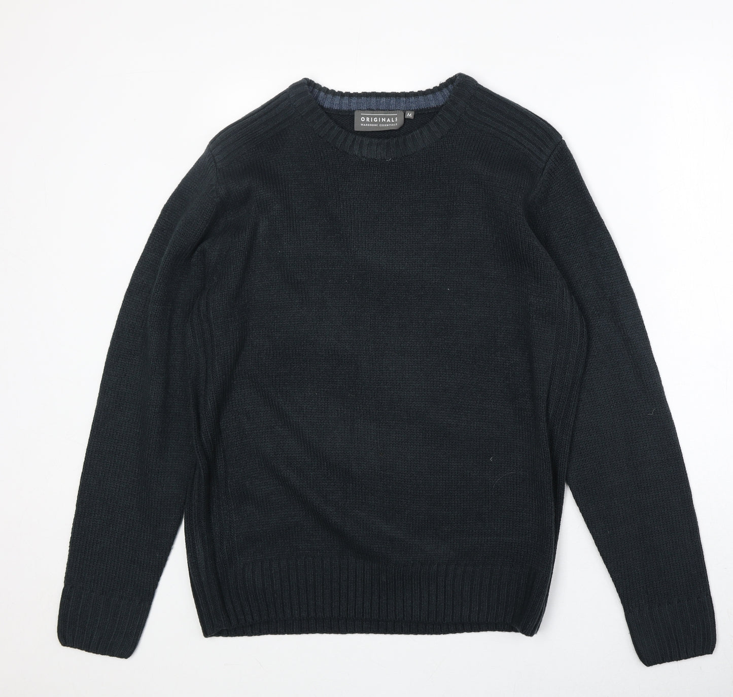 Original Mens Blue Round Neck Acrylic Pullover Jumper Size M Long Sleeve